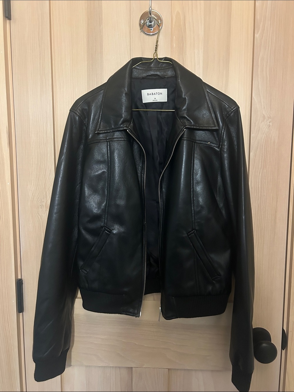 Babaton Black faux Leather Bomber Jacket